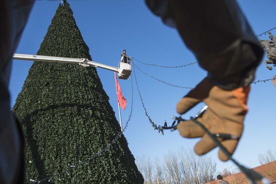 Christmas tree set up in Bishkek