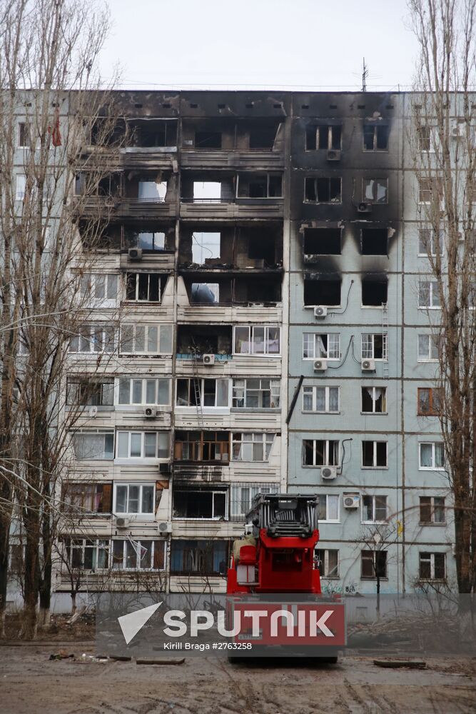 Aftermath of household gas explosion in residential building in Volgograd