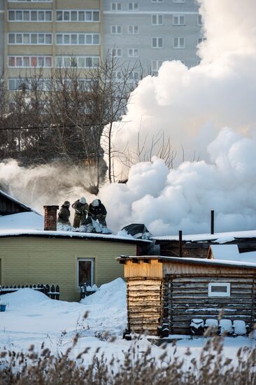 Fire in private residential house in Omsk
