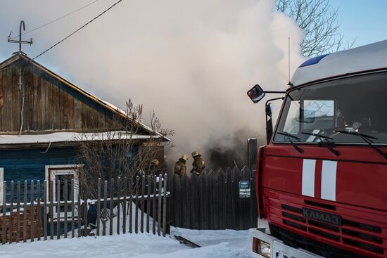 Fire in private residential house in Omsk
