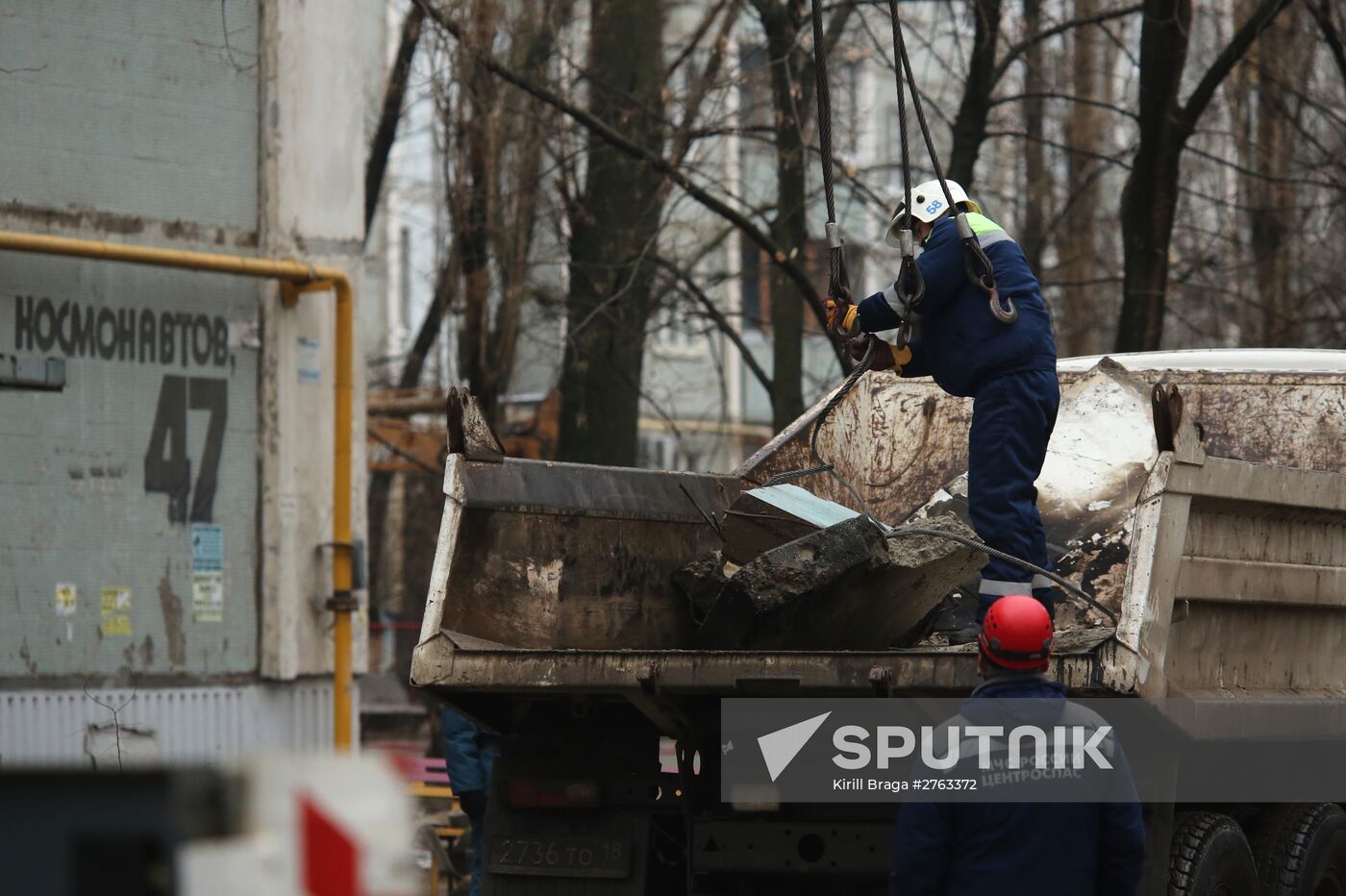 Aftermath of household gas explosion in residential building in Volgograd