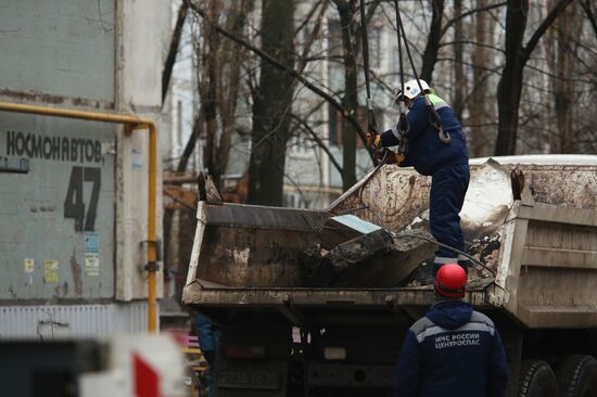 Aftermath of household gas explosion in residential building in Volgograd