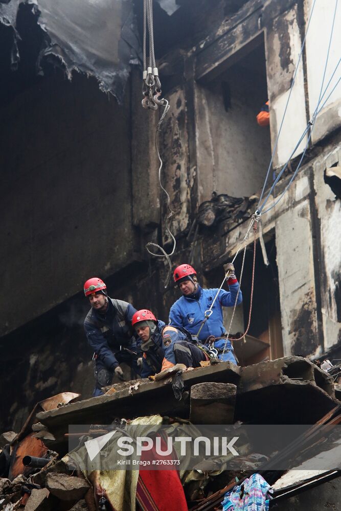 Aftermath of household gas explosion in residential building in Volgograd