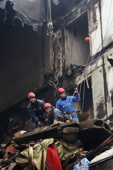 Aftermath of household gas explosion in residential building in Volgograd
