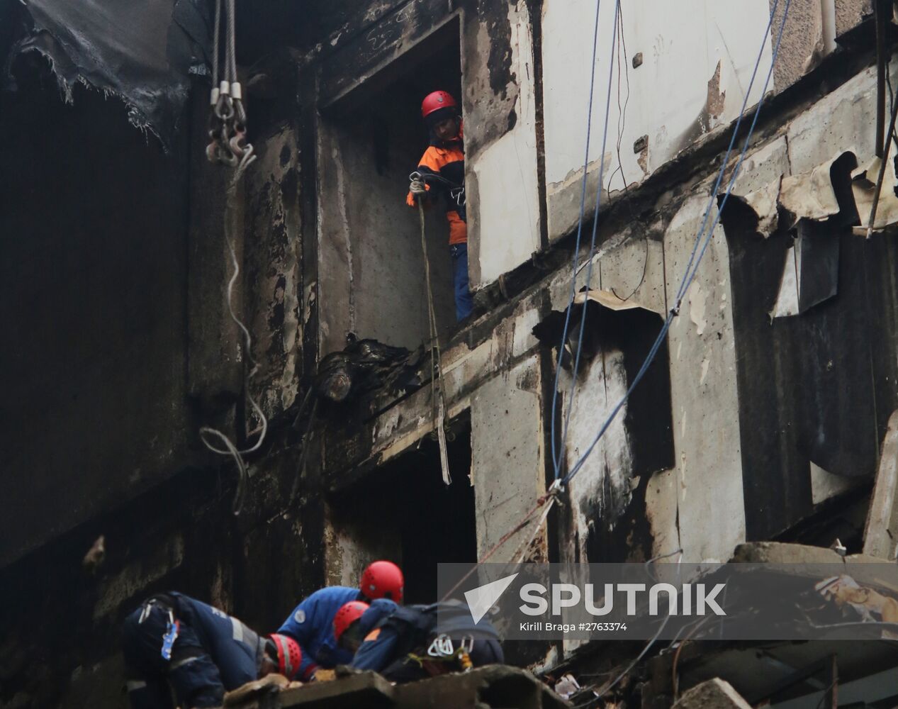 Aftermath of household gas explosion in residential building in Volgograd