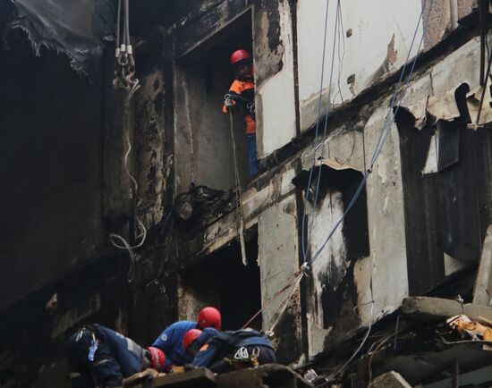 Aftermath of household gas explosion in residential building in Volgograd