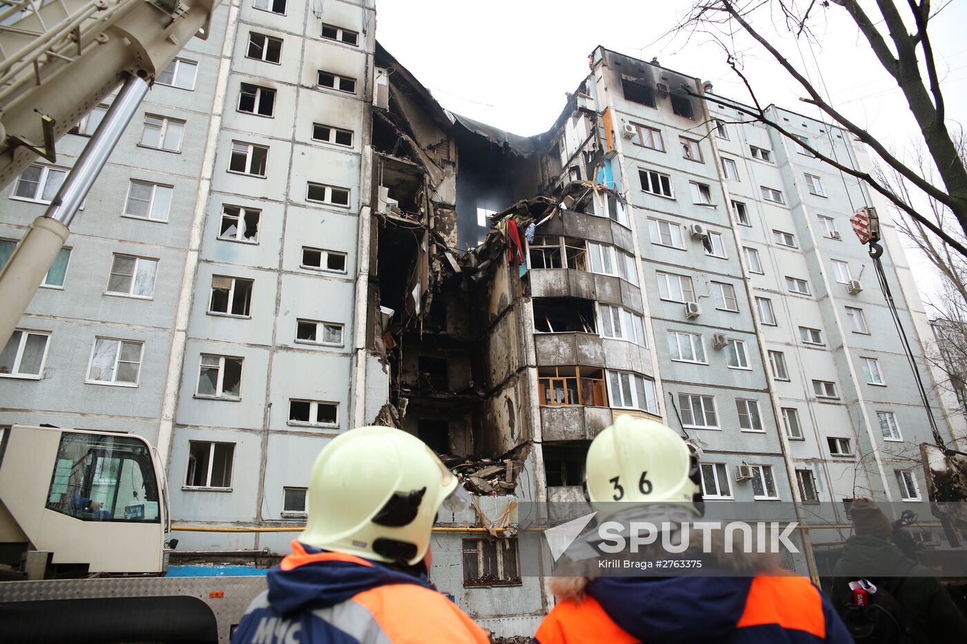 Aftermath of household gas explosion in residential building in Volgograd