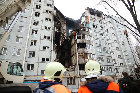 Aftermath of household gas explosion in residential building in Volgograd