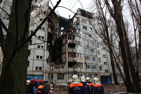 Aftermath of household gas explosion in residential building in Volgograd
