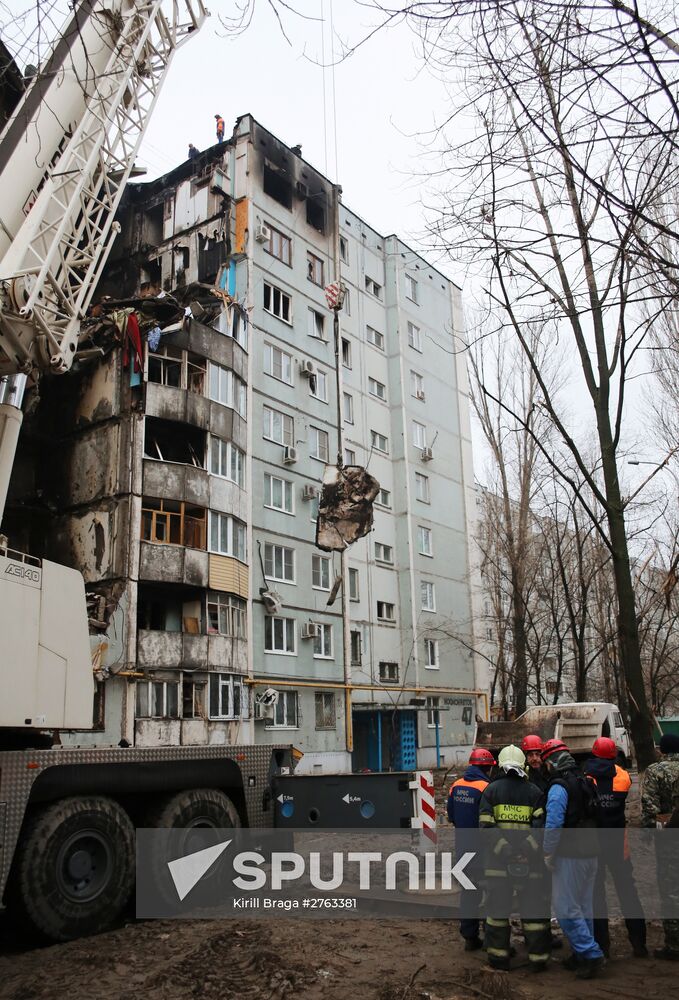 Aftermath of household gas explosion in residential building in Volgograd