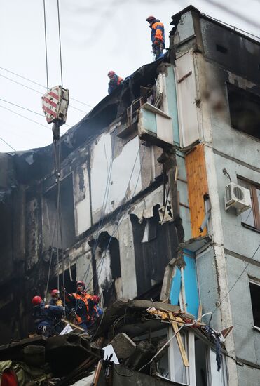 Aftermath of household gas explosion in residential building in Volgograd