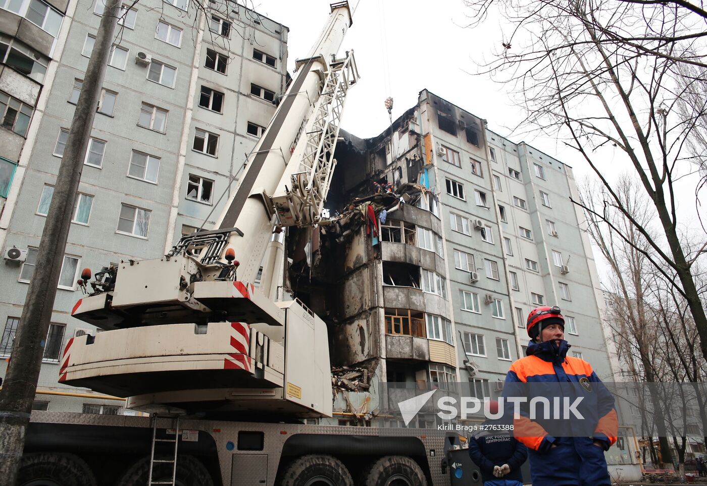 Aftermath of household gas explosion in residential building in Volgograd