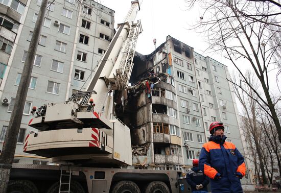 Aftermath of household gas explosion in residential building in Volgograd