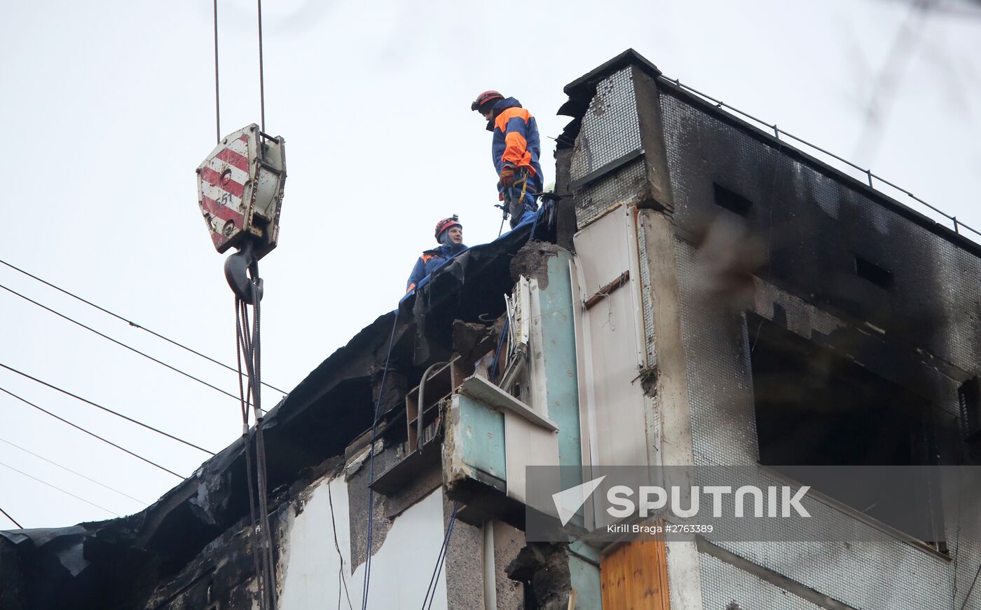 Aftermath of household gas explosion in residential building in Volgograd