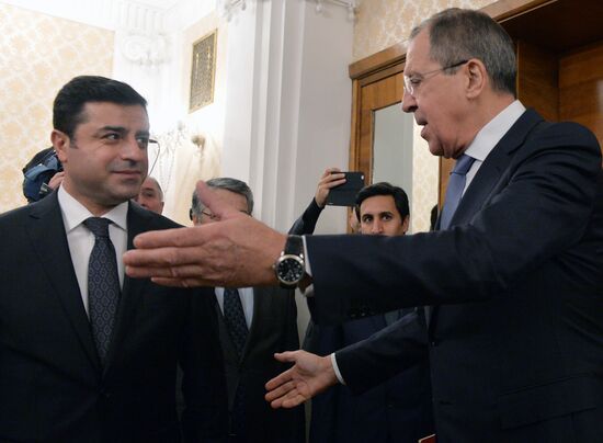 Russian Foreign Minister Sergey Lavrov and Co-Leader of Peoples' Democratic Party of Turkey Selahattin Demirtas meet in Moscow