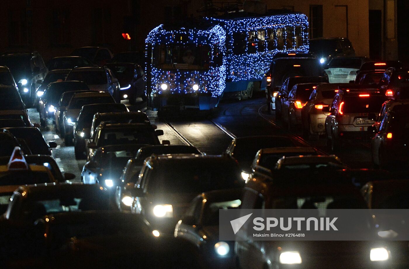Christmas Tram on Moscow Streets