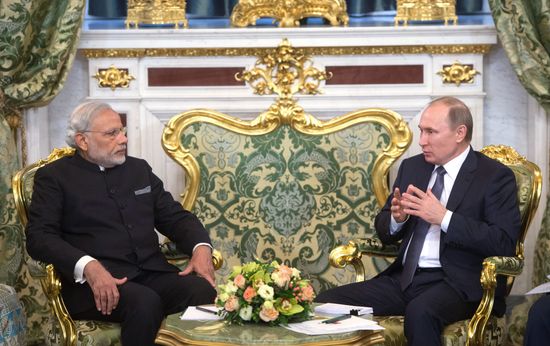 Russian President Vladimir Putin meets with Indian Prime Minister Narendra Modi