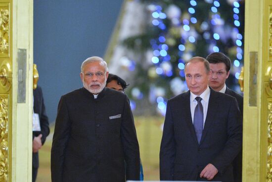 Russian President Vladimir Putin meets with Indian Prime Minister Narendra Modi