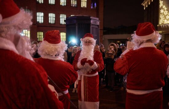 Busload of Fathers Frost in St.Petersburg