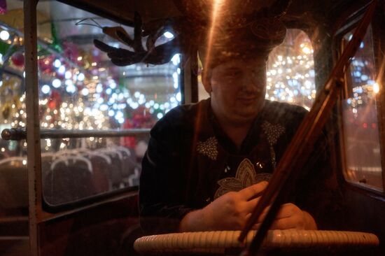 Busload of Fathers Frost in St.Petersburg