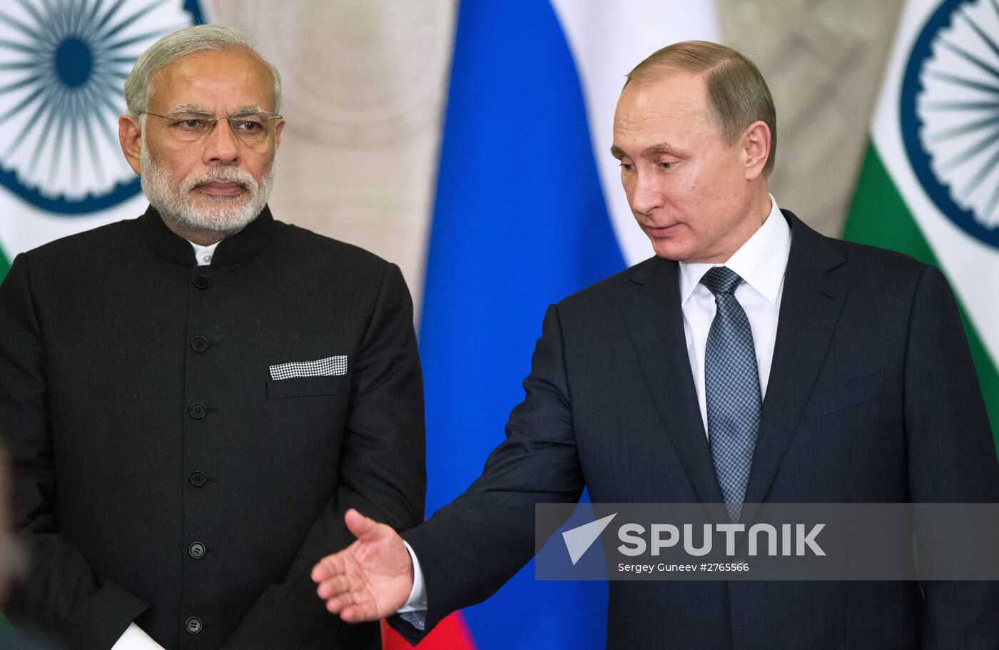 Russian President Vladimir Putin meets with Indian Prime Minister Narendra Modi