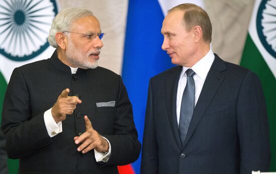 Russian President Vladimir Putin meets with Indian Prime Minister Narendra Modi