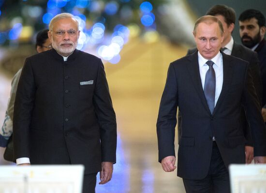 Russian President Vladimir Putin meets with Indian Prime Minister Narendra Modi