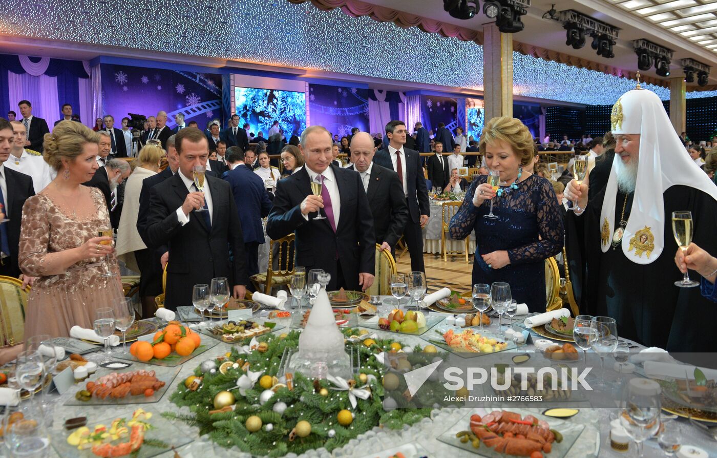 President Vladimir Putin at New Year's reception in the Kremlin