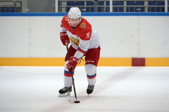 President Vladimir Putin holds hockey training in Sochi