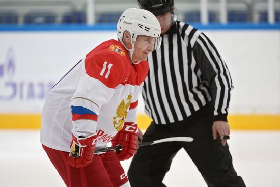 President Vladimir Putin holds hockey training in Sochi