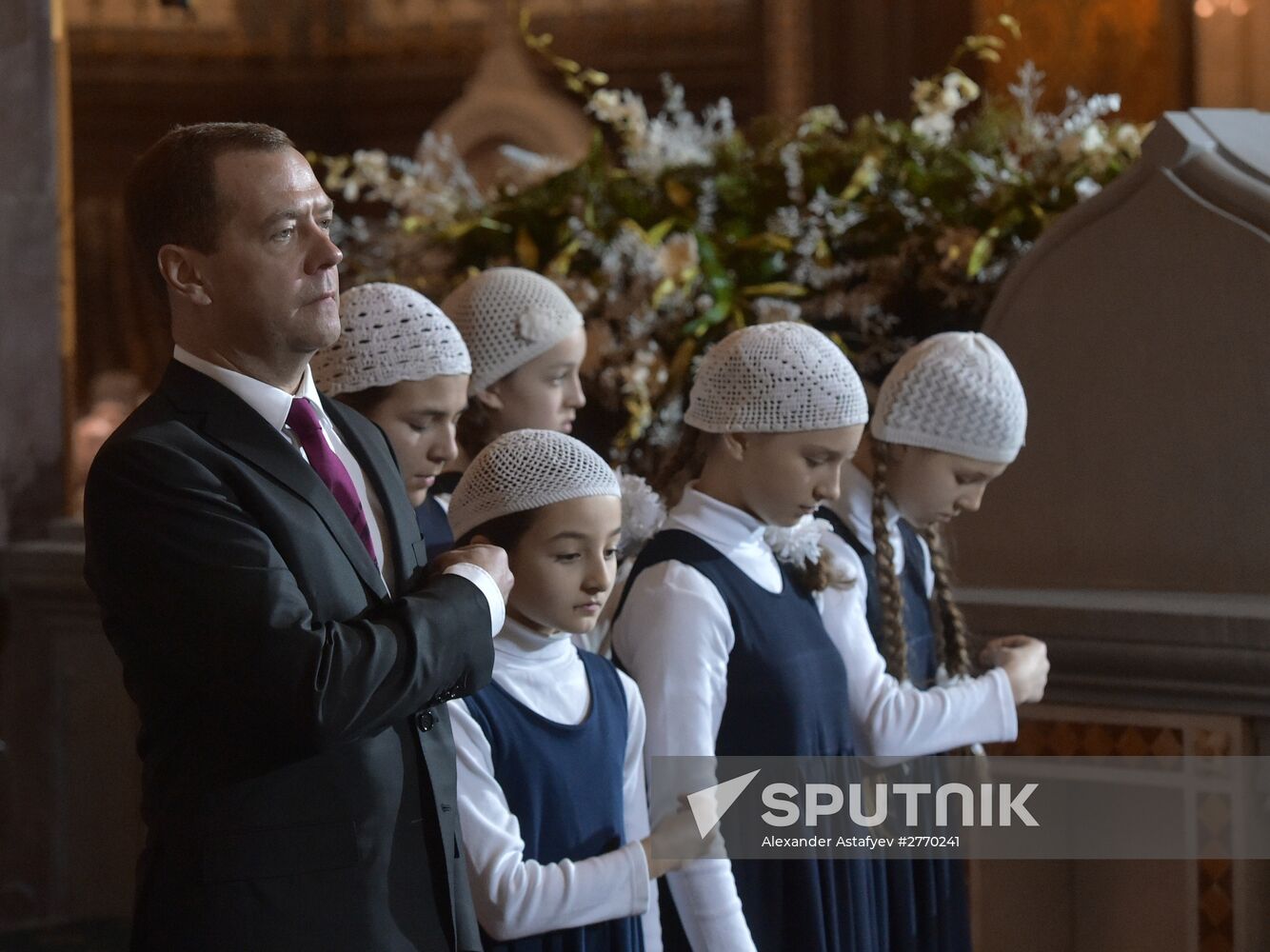 Prime Minister Medvedev attends Christmas liturgy at Cathedral fo Christ the Savior