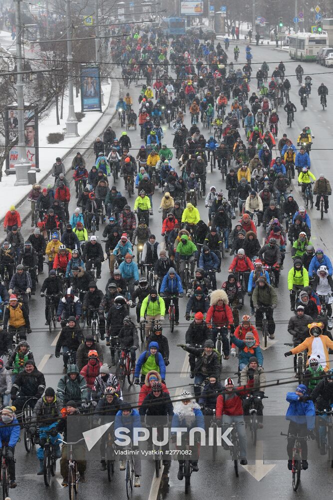 First winter bike parade in Moscow