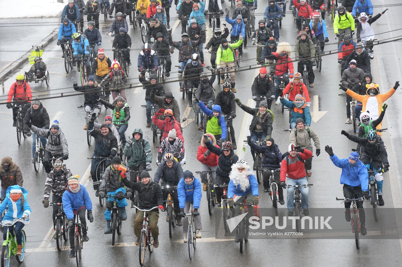 First winter bike parade in Moscow