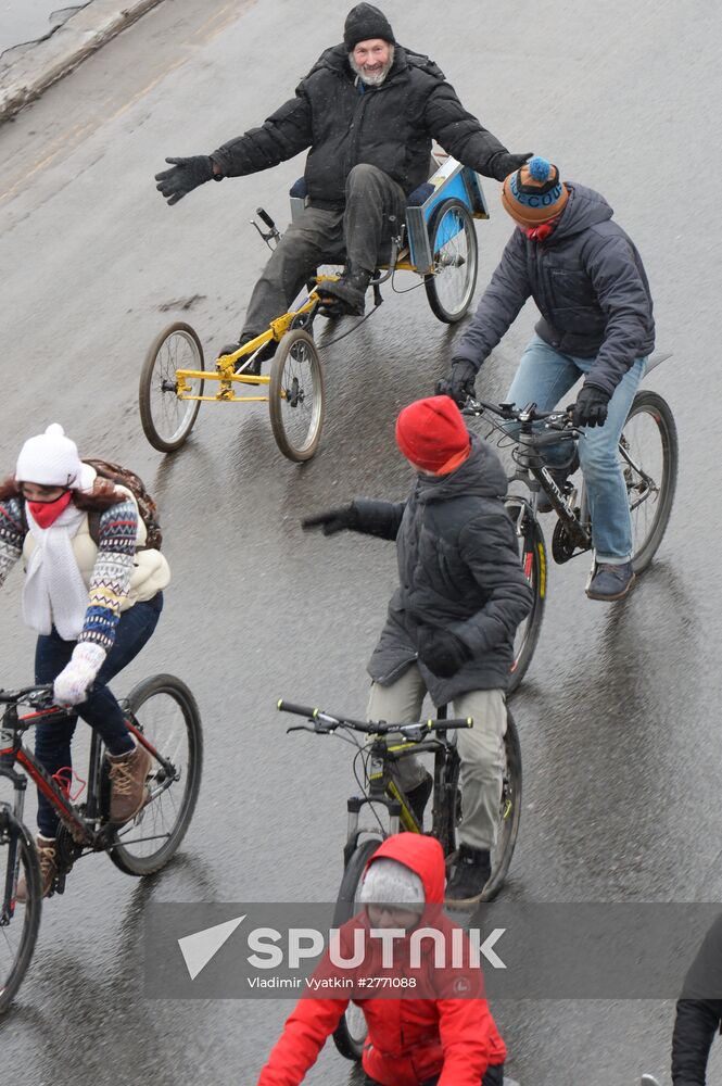 First winter bike parade in Moscow