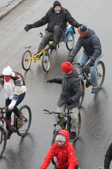 First winter bike parade in Moscow