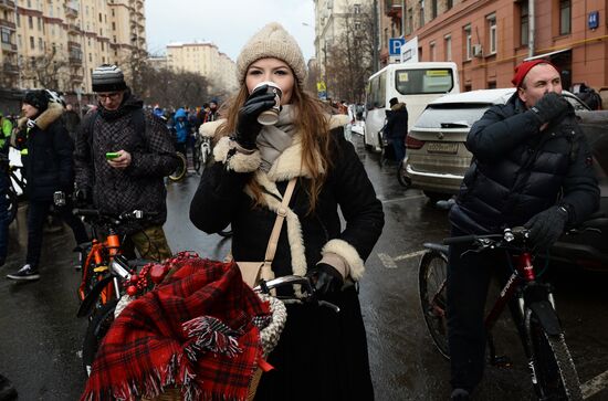 First winter bike parade in Moscow