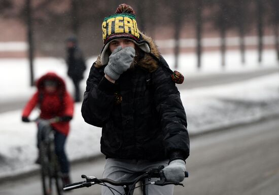 First winter bike parade in Moscow