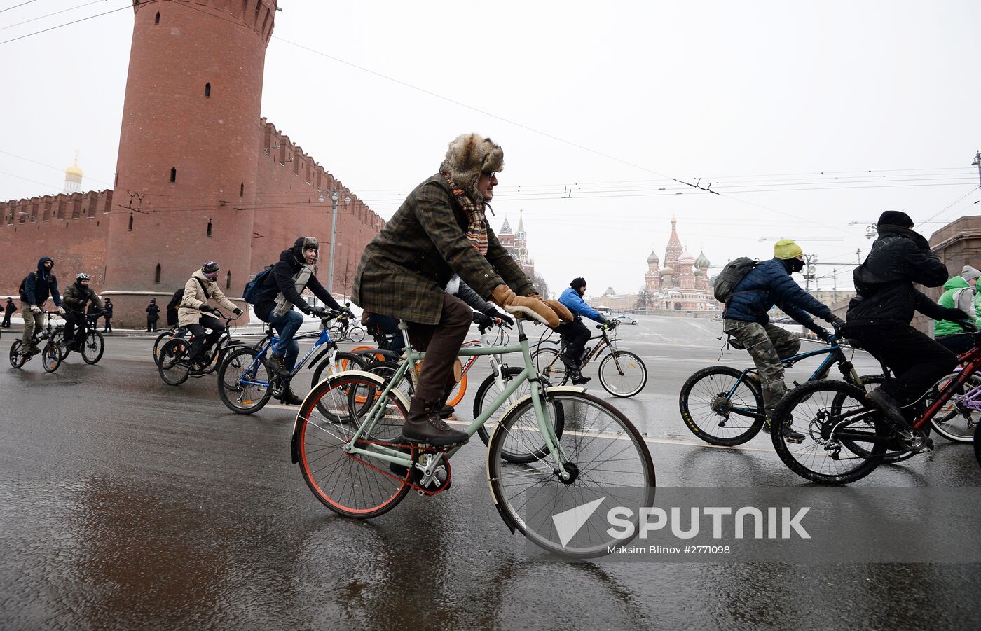 First winter bike parade in Moscow