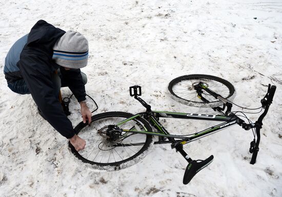 First winter bike parade in Moscow