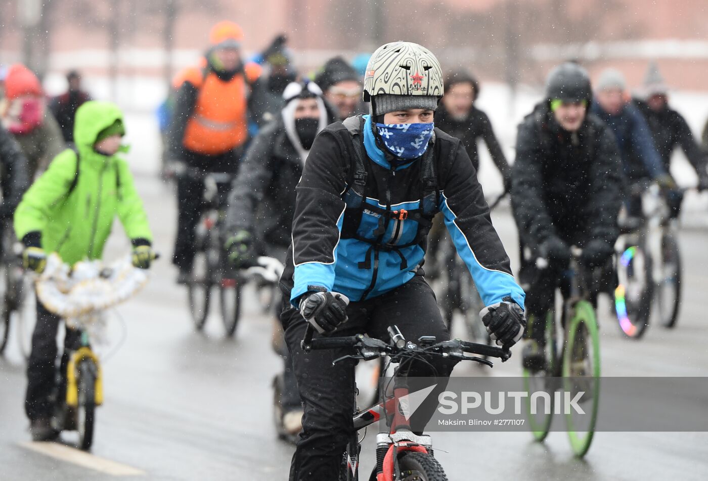 First winter bike parade in Moscow