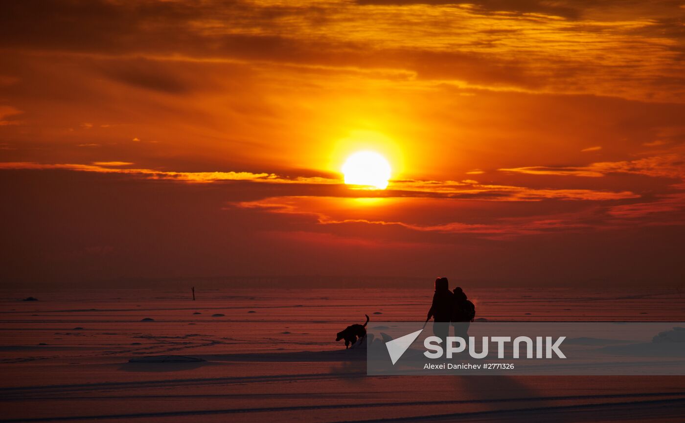 Winter sunset over Gulf of Finland