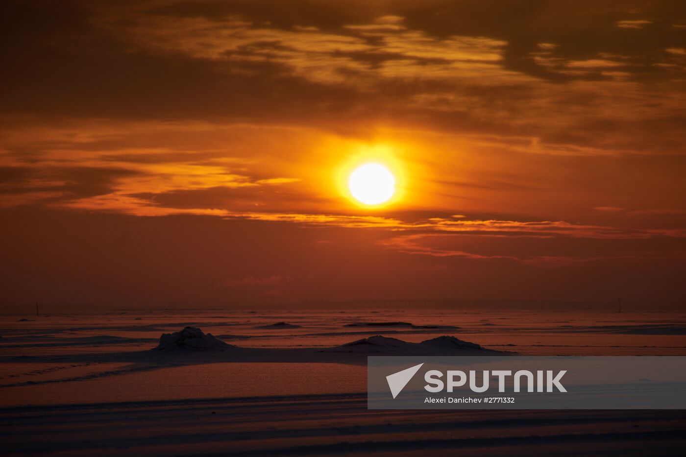 Winter sunset over Gulf of Finland