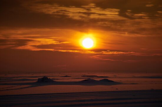 Winter sunset over Gulf of Finland