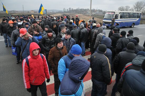 Miners block road in Lviv Region