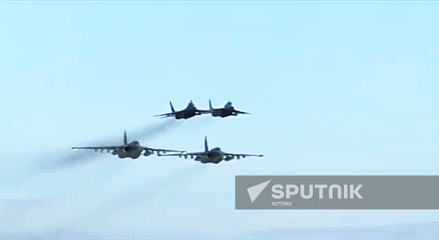 Russia's Su-25 and Syria's MiG-29 on combat flight mission from Hmeimim airbase