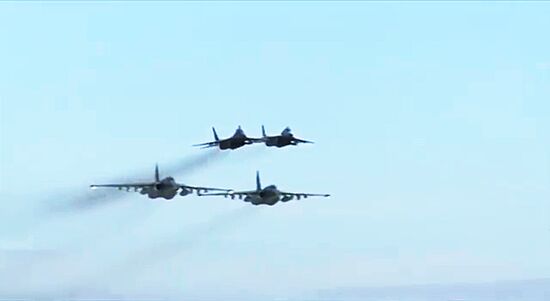 Russia's Su-25 and Syria's MiG-29 on combat flight mission from Hmeimim airbase