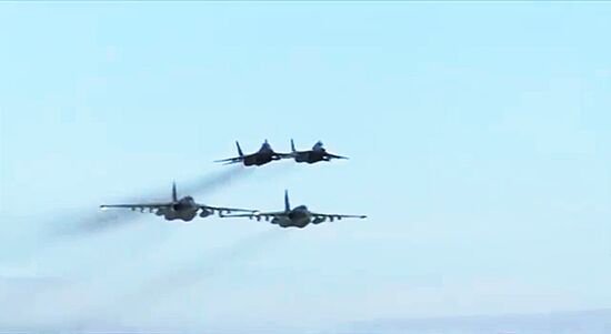 Russia's Su-25 and Syria's MiG-29 on combat flight mission from Hmeimim airbase