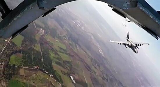 Russia's Su-25 and Syria's MiG-29 on combat flight mission from Hmeimim airbase