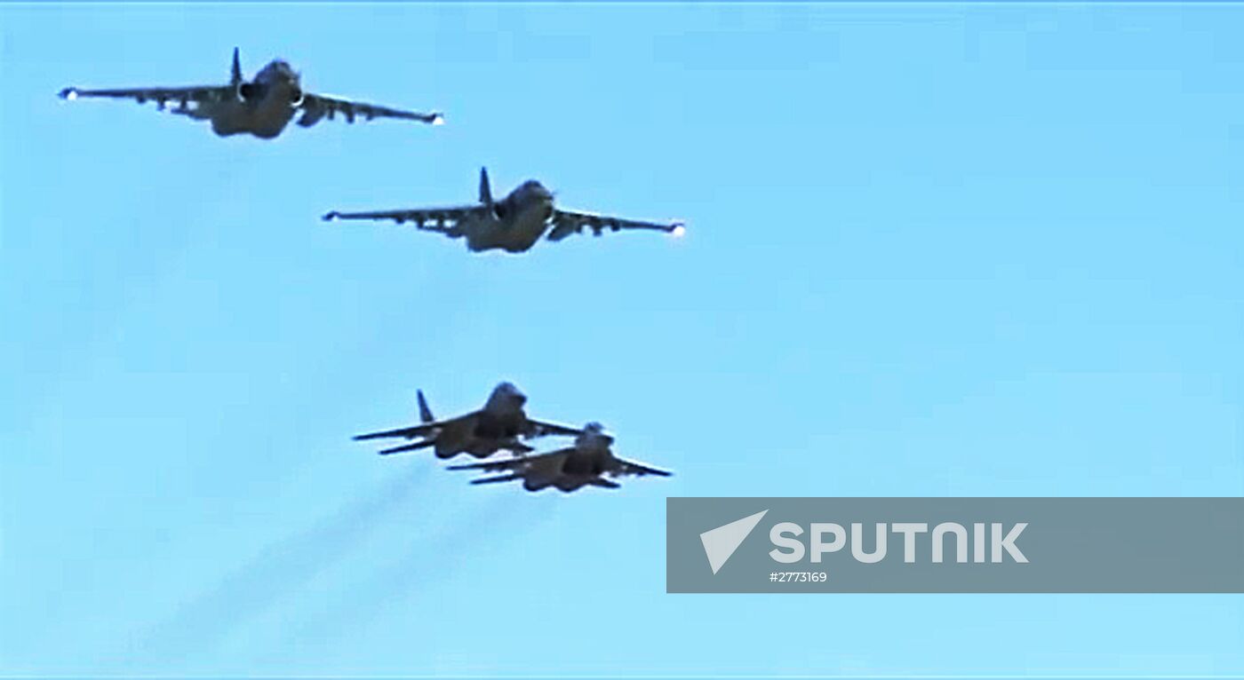 Russia's Su-25 and Syria's MiG-29 on combat flight mission from Hmeimim airbase
