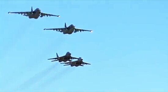 Russia's Su-25 and Syria's MiG-29 on combat flight mission from Hmeimim airbase
